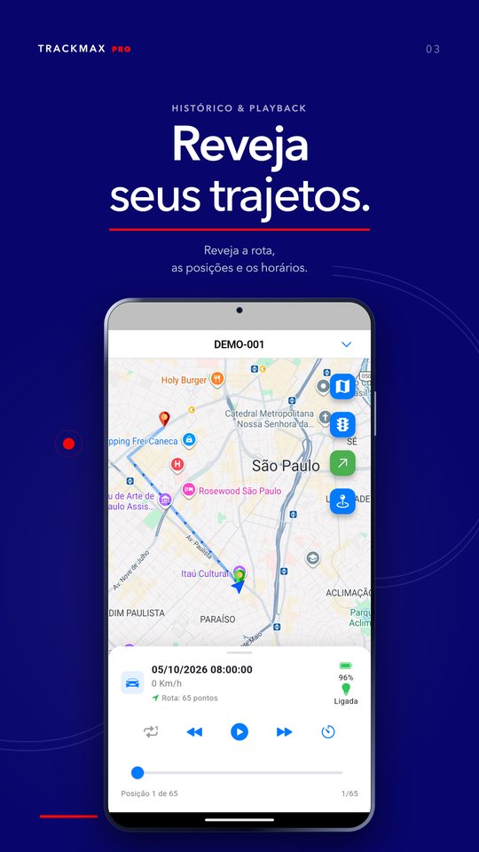 App TrackMax PRO: Histórico e playback